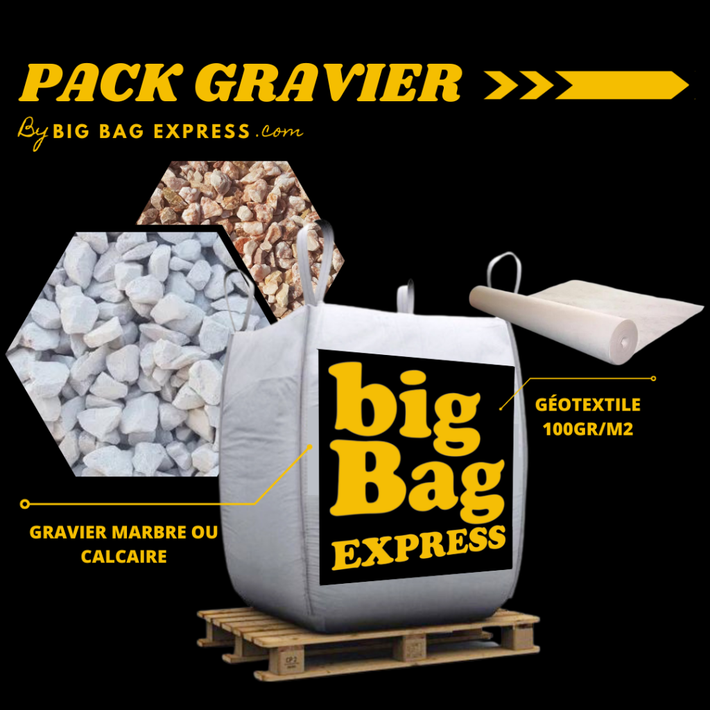 Pack Gravier Blanc ou Rose ≃ 20M² + Géotextile