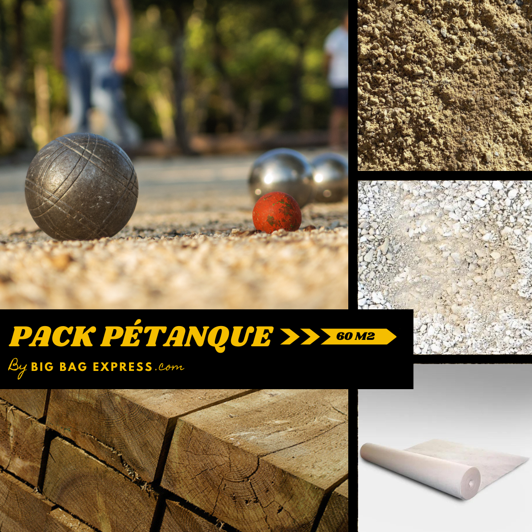 LE MINI” Pack Terrain de Pétanque BEIGE 12M² (Kit de Traverses + Géotextile  + GNT + Sable à Pétanque Beige) - Livraison PREMIUM